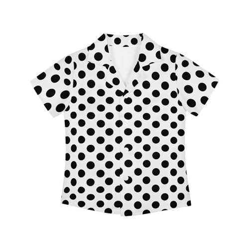 White Black Polka Dot Print Boys Button Down Hawaiian Shirts Short Sleeve Cool Cute Print Aloha Dress Tops T-Shirt for Kids