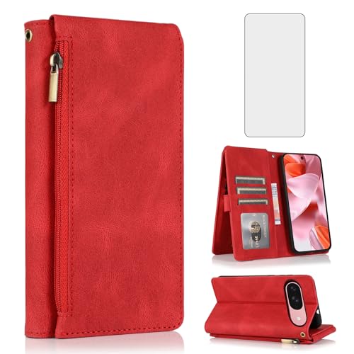 Coque portefeuille Pixel 9 rouge rétro pour libérer vos poches lors de vos sorties