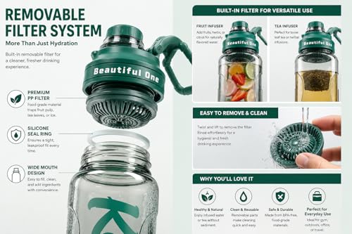 Image of 2 Liters Large Water Bottle With Straw & Handle, Sport Canteen Bottle With Time Marking, Leakproof Gym Water Bottle For Women & Men - Multicolor - Plastic (Light Green)