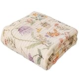 HardNok 6-Layer Muslin Baby Blanket Made with Organic Cotton - Enchanting Woodland Garden,Swaddle & Crib Quilt, 43" x 43",Garden(Gender Neutral)
