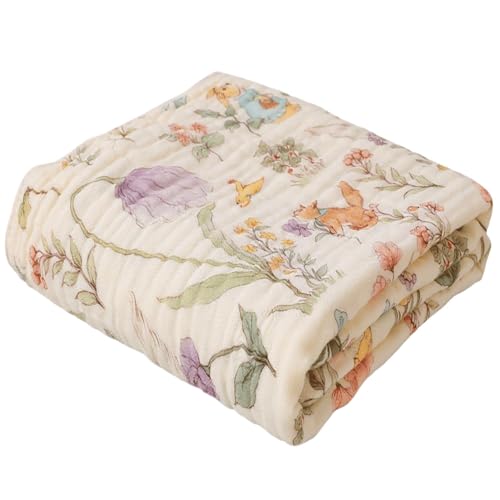HardNok 6-Layer Muslin Baby Blanket Made with Organic Cotton - Enchanting Woodland Garden,Swaddle & Crib Quilt, 43' x 43',Garden(Gender Neutral)