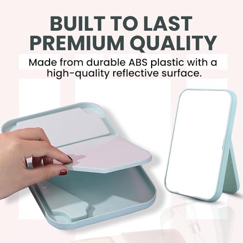 Image of Mirror with Stand | Glass Rectangle Cosmetic Standing Mirror for Makeup, Portable for Travel, Camping, Home (Pink - Pack of 1, Rectangular, Floor Mount, Framed)