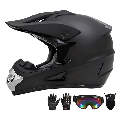 Motocross Helmet,Adult &Youth Trend Full Face Helmet,ATV Motorcycle Helmet,Dirt Bike Downhill Off-Road Mountain Bike Helmet,DOT Certified,4-Piece Set (Black, L)