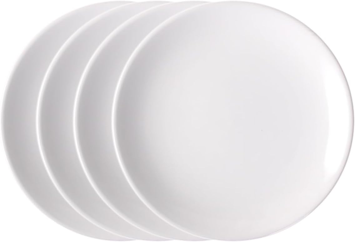 4 Pcs White Porcelain Dinner Plates, 9-Inch Round Ceramic Flat Dessert Plates