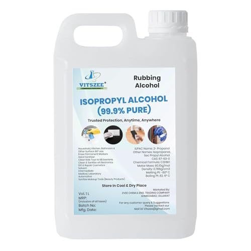 Image of VITSZEE 99% Pure Isopropyl Alcohol (IPA) 1 Litre | High Purity Cleaning & Disinfecting Solution | Fast Evaporation | Residue Free | Electronics, PCB & Surface Cleaner
