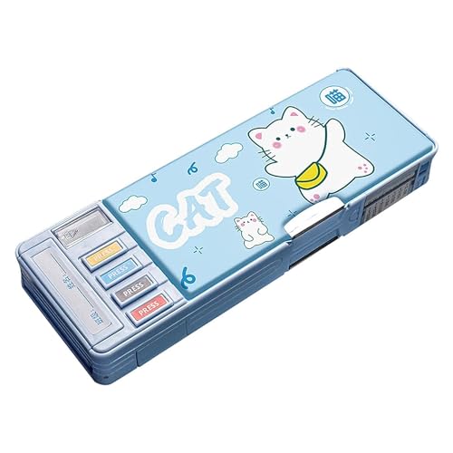 Image of LONGMIRE Plastic Pencil Box with Code Lock Pen Case Large Capacity Multi-Layer Multi-Function Storage Bag Secret Compartment Pencil Box for Kids- Multi-Color (Cat)