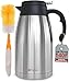 PYKAL Thermoskanne - 2 Liter - Thermo Isolierkanne für 24h bei 60 °C - Edelstahl Teekanne und Kaffeekanne um Ihr Getränk Heiß zu Halten - Mit Kostenloser Reinigungsbürste - Silber