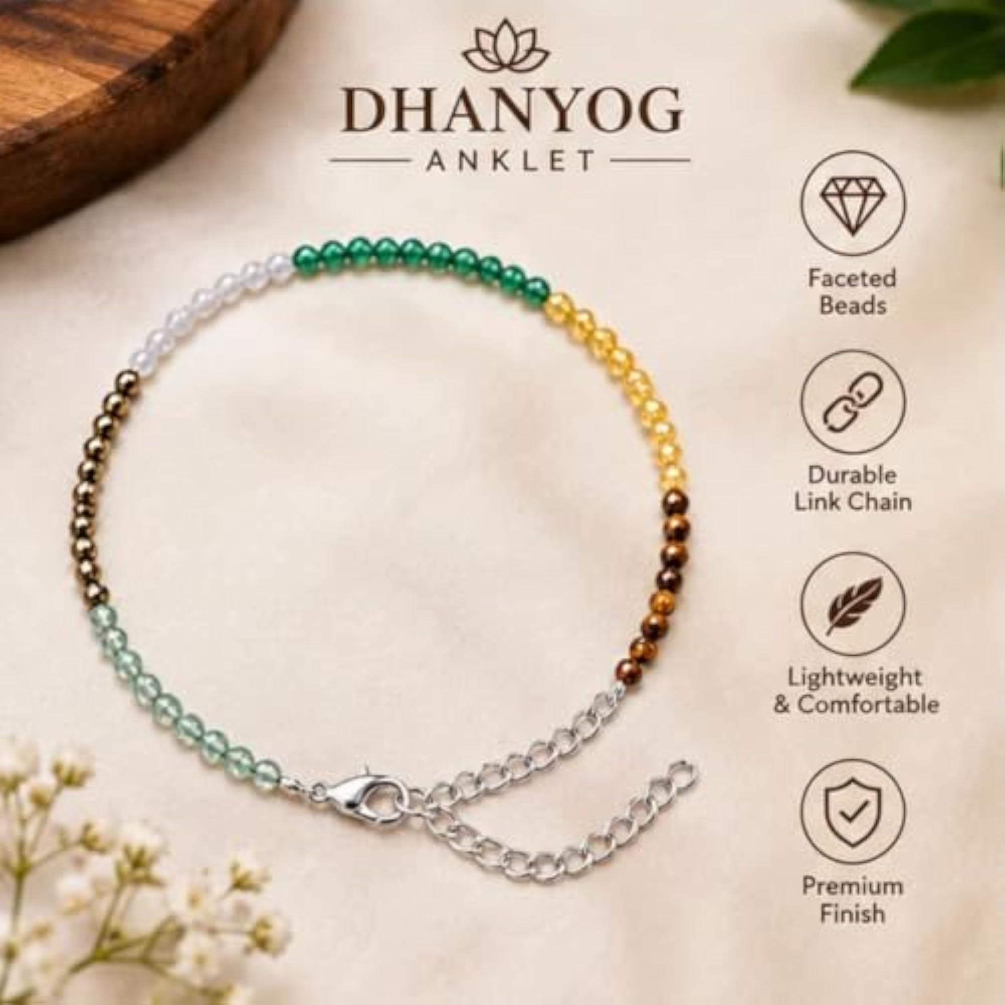 Women's Crystal Beaded Dhanyog Anklet for Wealth & Positivity