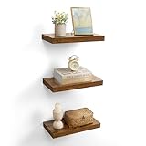 VASAGLE Wall Shelves Set of 3, Floating Shelves, Wall Mounted, 8 x 15.7 x 1.5 Inches, Display Shelves for Picture Frames, Wall Decor, Hanging Shelf for Living Room, Kitchen, Rustic Brown ULWS055B01