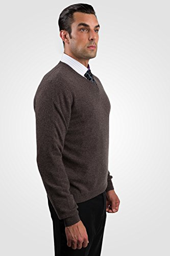 JENNIE LIU Men's 100% Pure Cashmere Long Sleeve Pullover V Neck Sweater (XXL, Brown)2