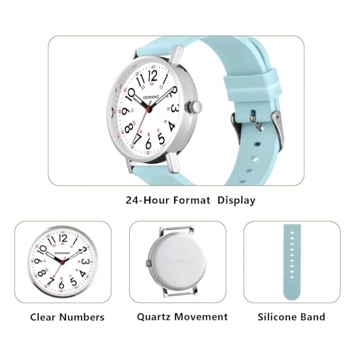 Image of Watch with Second Hand Nursing for Women, Analog Watches for Nurses, 12 /24 Hour Military Time, Easy Read Dial, Colorful Silicone Band