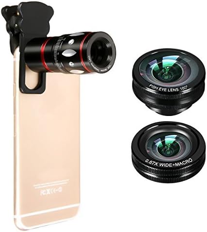 Lens Kits for Smartphone 4 in 1,18X Telephoto Lens with Universal Clip & Tripod + Wide Angle Lens + Macro Lens + Fisheye Lens for iPhone/Samsung/LG/HTC and more