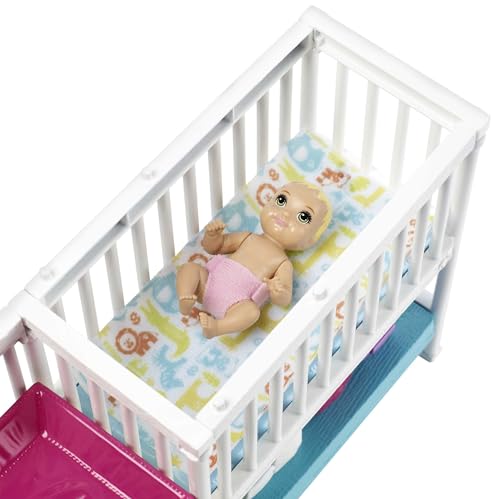 Barbie Nursery Playset with Skipper Babysitters Inc. Doll, 2 Baby Dolls, Crib and 10+ Pieces of Working Baby Gear and Themed Toys, Gift Set for 3 to 7 Year Olds, GFL38 - Image 4