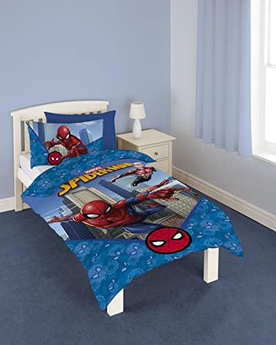Todd Linens Spiderman Web Panel Single Duvet Cover Set Reversible 2 Side Design Kids Bedding Set Include Pillowcase Official (Single)
