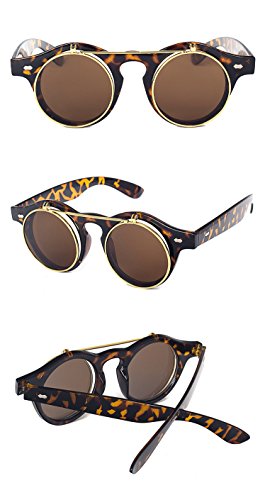 Chezi Plastic Classic Flip-up Lens Pantos Round Sunglasses Small Size