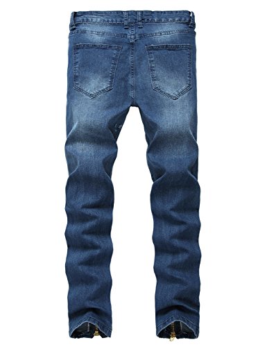 Fashion Mens Ripped Hole Skinny Fit Blue Jeans with Bottom Zippers2