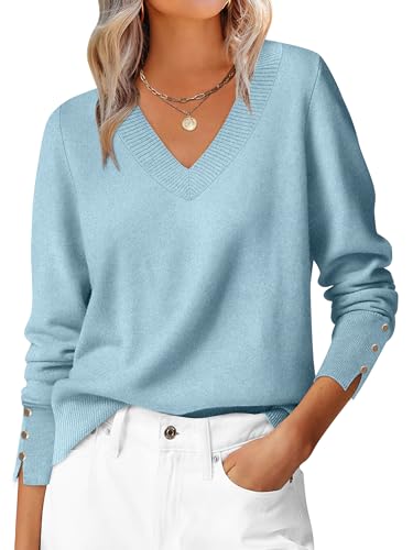 ANRABESS Sweaters for Women Long Sleeve V Neck Shirts Business Casual Work Blouses 2025 Fall Loose Knit Pullover Sweater Tops