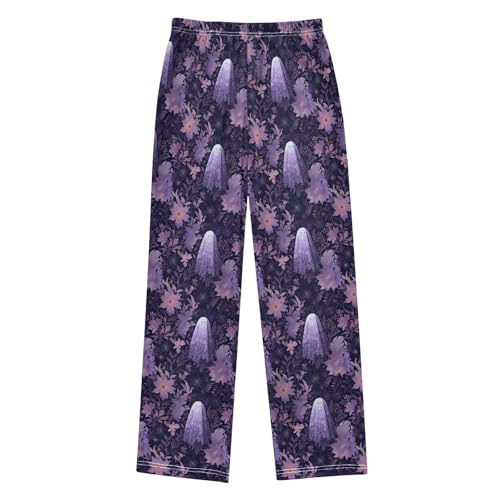 Pajama Pants Lounge Sleep PJ Bottoms Sleepwear Elastic Waist Drawstring S Purple Ghost Flower2