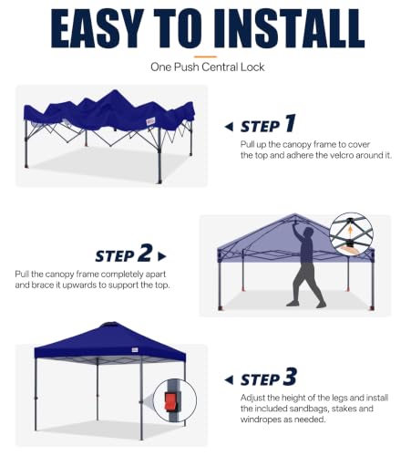 Image of MASTERCANOPY 10x10 Durable Pop Up Canopy Tent with Roller Bag, Dark Blue