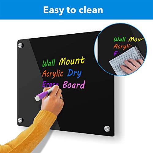 Trohestar Acrylic Dry Erase Board Wall Mount Non-Magnetic Floating Dry Erase Board Hanging Frameless White Board Acrylic Board For Office And Home Walls Dry Erase Board For Wall (12"X18", Black) #TOP4