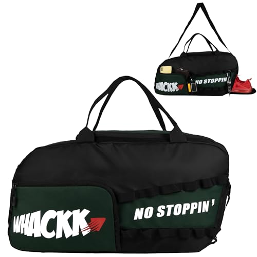 Image of Whackk Arnold 40L Gym & Sports Duffle Bag | Workout, Training & Travel Kitbag with Separate Shoe & Wet-Dry Pocket | Unisex | Lightweight | Made in India (Green Black)