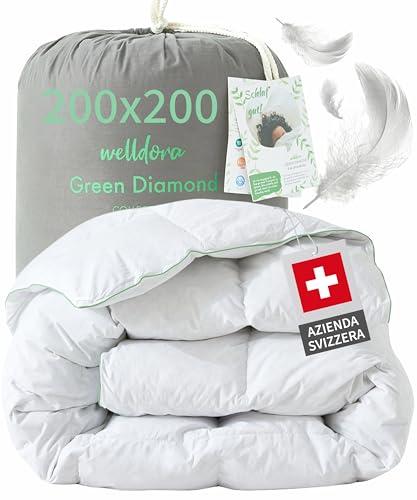 Welldora Comfort Piumone Letto Doppio 200x200 | Piumino tutto l'anno Caldo e morbido | 100% Piuma e Piumino Naturale | Anallergico, Certificato Oeko-Tex | Da usare con Copripiumino