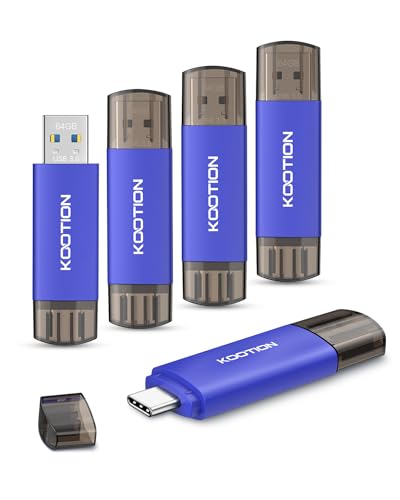 KOOTION 64GB Type C + USB A Portable 3.0 Flash Drive 5-Pack