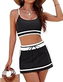 Blooming Jelly Women's High Waisted Bikini Sets Sporty Two Piece Bathing Suits Full Coverage Swim Skirt(Large,Black)
