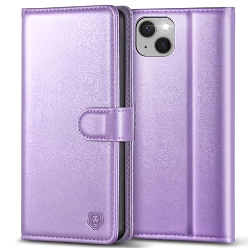 Coque iPhone 13 violette portefeuille à clapet magnétique avec béquille
