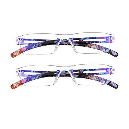 Image of VisionGlobal 2 Pairs Reading Glasses, Blue Light Blocking Glasses, Computer Reading Glasses for Women and Men, Fashion Square Eyewear Frame (2blue floral,+4.00 Magnification)