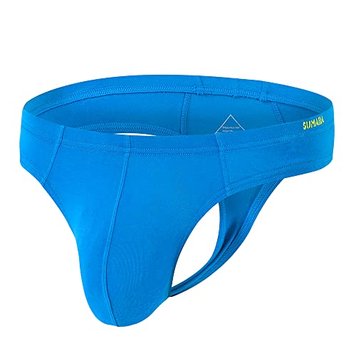 Sumaba Bamboo Mens Thong Underwear Sexy Thong G-String Male Butt-Flaunting T-Back, Blue 1 Pack, Medium #TOP19