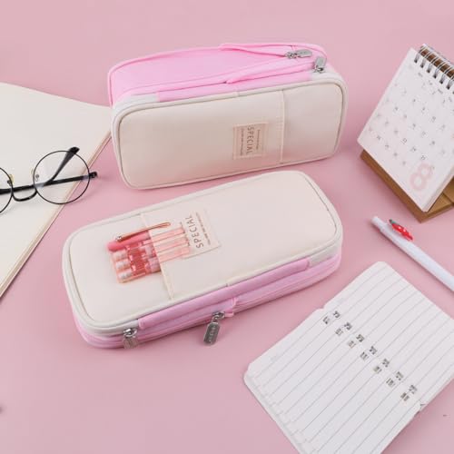 Image of iSuperb Foldable Pencil Case Zipper Big Capacity Canvas Pencil Pouch Stationery Organizers Pen Bag Compartments Cosmetic Makeup Bags For Girls Boys (Multicolor)