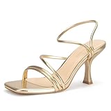 Viciously Vixen Women's Strappy Kitten Heels Square Open Toe Sandals Party Wedding Ankle Strap Shoes, Gold, 7