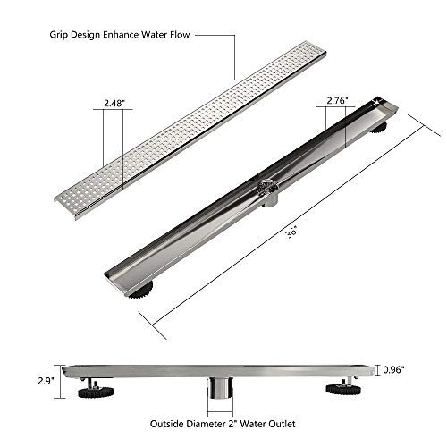 USHOWER 36-Inch Square Pattern Grate Linear Shower Drain, 304 Stainless Steel Brushed Nickel Shower Floor Drain, Includes Drain Flange Kit. - Thumbnail 4