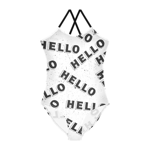 ZZKKO Greetings English Language Girls Swimsuit One Piece Bathing Suit for Baby Girls' Swimwear 3-10T