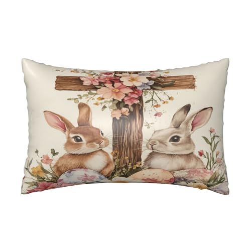Rabbits Bunny Cross Easter Satin Pillowcase Silk Pillow Cases for Hair and Skin Slipping Body Pillow Cover with Zipper Queen Size 20x30 Pillowcase Decorative for Kids Bedroom