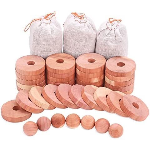 Homode Moth Protection Cedar Hanger Rings, Aromatic Cedar Balls and Cedar Sachets for Closets and Drawers Storage, 40-Pieces Combo Pack Cover