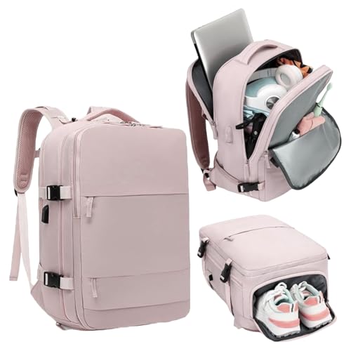 Mi Ko Mi Ka Mochila de Viaje Grande: Resistente al Agua, con Compartimento para Zapatos Separado, Puerto de Carga USB y Diseño Multifuncional Antirrobo. 2210 (Marrón Claro)