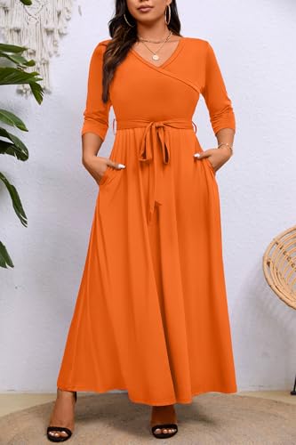 Image of Runwind Plus Size Dress for Women - 3 /4 Sleeve V Neck Maxi Dresses for Women (XL-6XL)