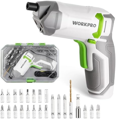 WORKPRO Electric Screwdriver Set, Cordless, 3.6 V, Rechargeable, Electric Drill Driver, Reversible Switch, LED Light, Strong Magnetic, Excenter, Small Size, Lightweight, 2,000 mAh, Large Capacity