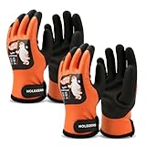 HOLDZERO Winter Waterproof Gloves for Women With Grip Fluorescent Orange Medium 2 pairs