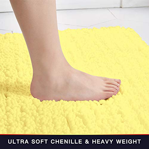 Walensee Bathroom Rug Non Slip Bath Mat (24X17 Inch Yellow) Water Absorbent Super Soft Shaggy Chenille Machine Washable Dry Extra Thick Perfect Absorbant Best Small Plush Carpet For Shower Floor #TOP2