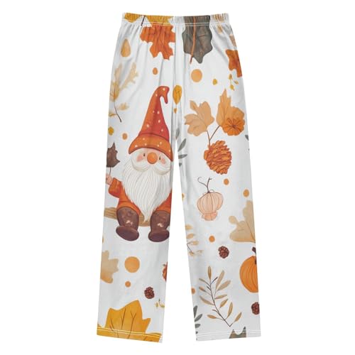 Gnome Autumn Leaf Print Boys Long Pants Soft Trousers Elastic Waist Kids Lounge Bottoms with Pockets S-XL2