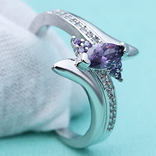 Marquise CZ Rings for Women, Wedding Rings Silver Purple Elegant Jewelry Wife3