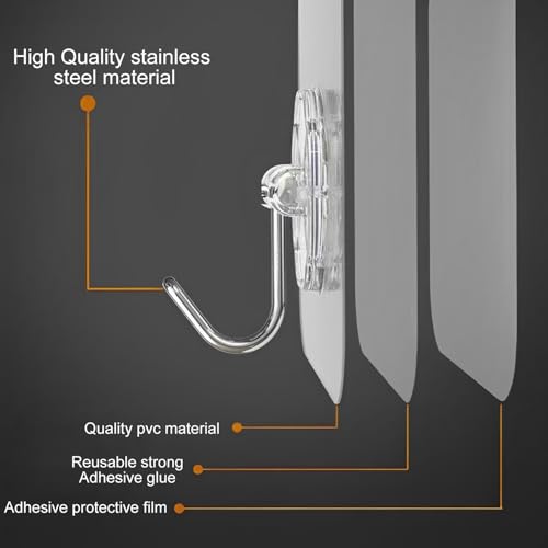 Maykafay Klebehaken Extra Stark, Haken Selbstklebend, 10 Stück Klebehaken Transparent Ohne Bohren (max 10 kg) Wandhaken Selbstklebend für Küche Bad Wand & Decke Aufhänger