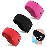 3 Stück Sport Stirnband für Damen Herren,Warm Fleece Stirnbänder mit Knopf,Winddicht Ohrenwärmer für Ski Joggen Fahrrad Running Motorrad (Schwarz + Rosenrot + Rot)