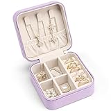 Vlando Small Travel Jewelry Box Organizer - Girls Women Gift Rings Earrings Necklaces Jewelry Storage Display Case Purple