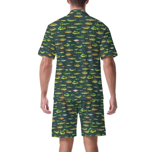 Men's Short Sleeve Pajama Set Button Down Sleepwear 2 Piece Summer Lounge Pjs With Pockets2