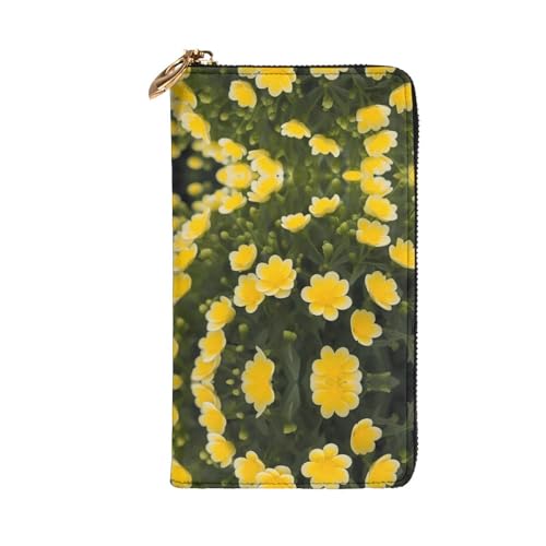 Leather Wallet 7.48 x 4.13 in - Stylish and Durable Wallet for Women with Multiple Compartments and Zipper Design Blooming Yellow Flower Prints2
