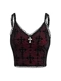 Verdusa Women's Goth Lace Crop Top Backless Mesh Gothic Top Witchy Rave Outfits Emo Grunge Clothes Black Medium